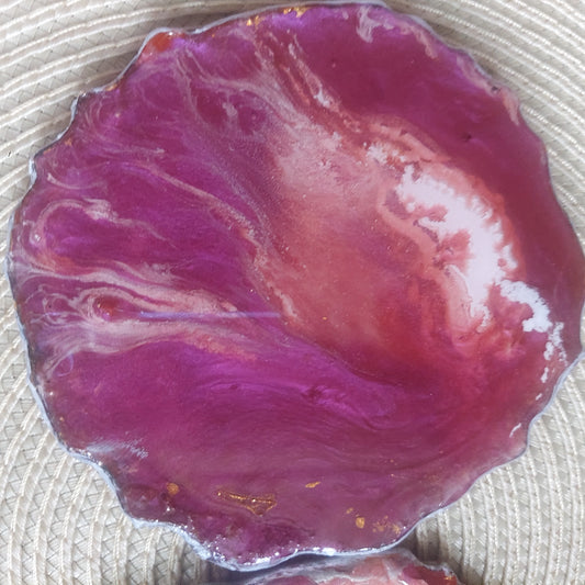 PURPLE- WHITE ABSTRACT COASTERS/ VANITY BASE - set of 2/4 - RESINVERSELUX- Where Art meets Soul