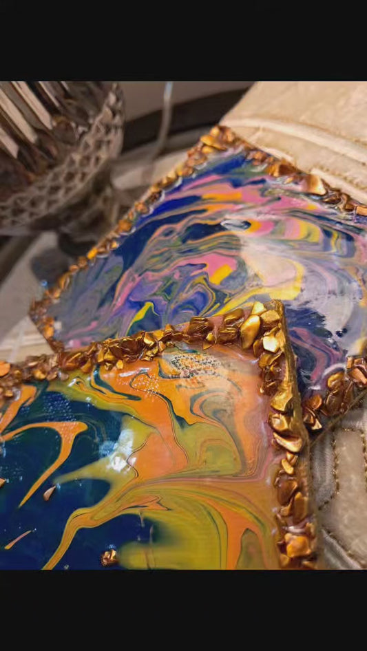 Handmade 4 Inch Resin Coaster | Fluid Art on Canvas | Luxury Home Décor