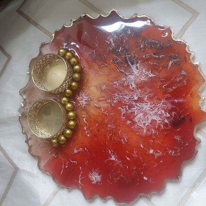 FESTIVE AGATE TRAY- Red - RESINVERSELUX- Where Art meets Soul