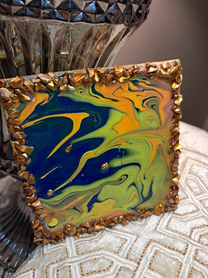 Handmade 4 Inch Resin Coaster | Fluid Art on Canvas | Luxury Home Décor - RESINVERSELUX- Where Art meets Soul
