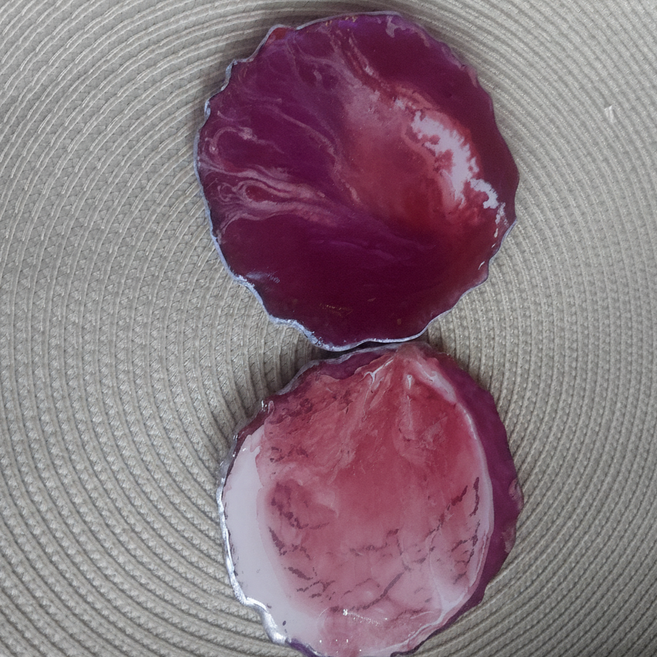 PURPLE- WHITE ABSTRACT COASTERS/ VANITY BASE - set of 2/4 - RESINVERSELUX- Where Art meets Soul