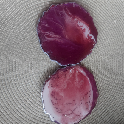 PURPLE- WHITE ABSTRACT COASTERS/ VANITY BASE - set of 2/4 - RESINVERSELUX- Where Art meets Soul