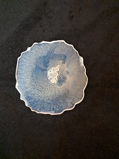 DEEP VEINS AGATE COASTER 4 INCH IN BLUE AND SILVER - RESINVERSELUX- Where Art meets Soul
